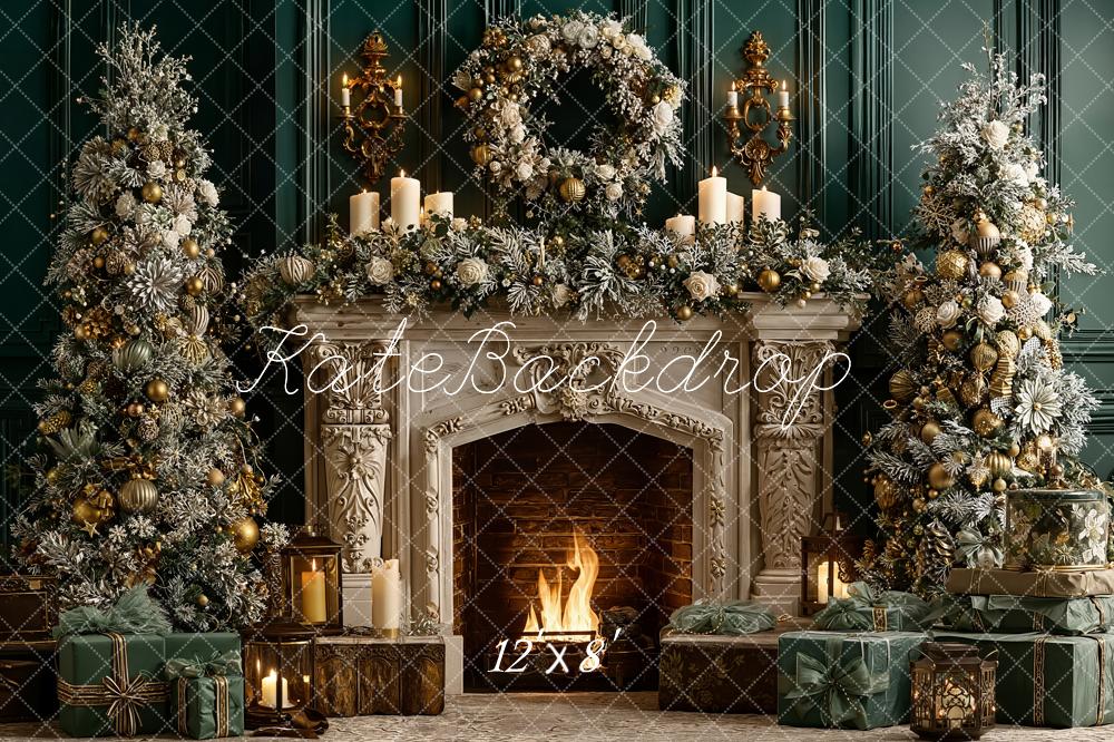 Kate Noël Cheminée Sapins Bougies Toile de fond en Laine conçue par Emetselch - Kate Backdrop FR