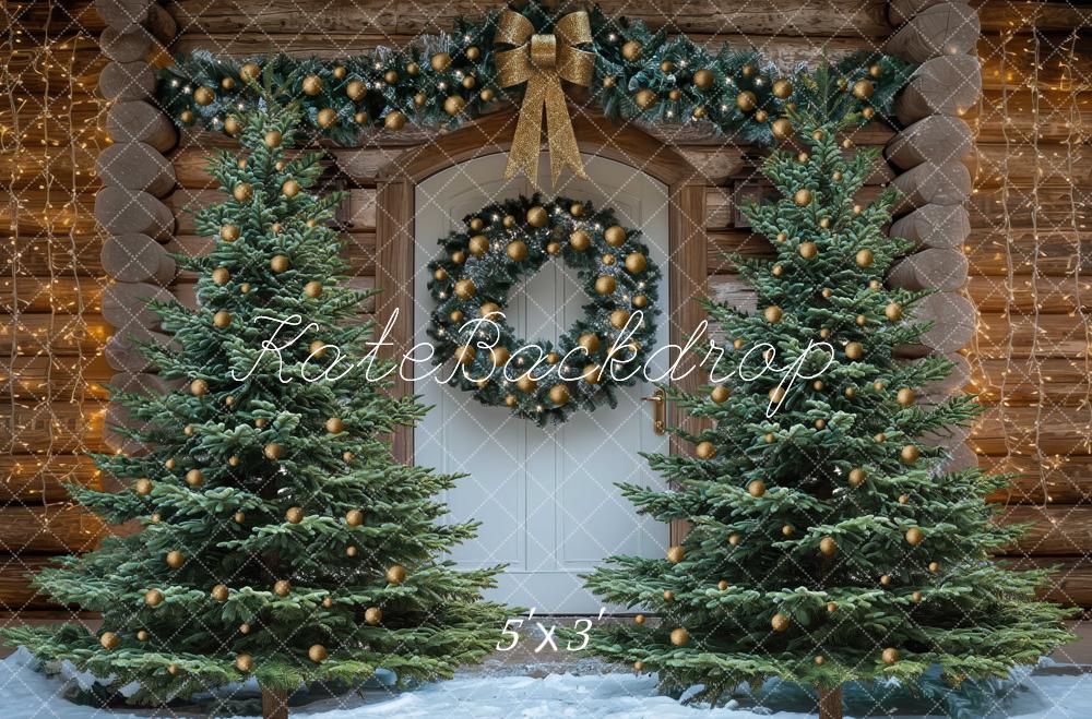 Kate Sapins de Noël Chalet Porte Neige Toile de fond conçue par Mini MakeBelieve - Kate Backdrop FR