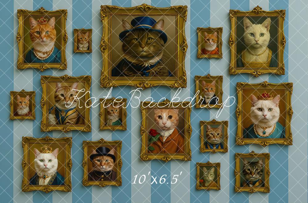 Kate Chats Aristocrates Cadres Rayures Toile de fond conçue par Mini MakeBelieve - Kate Backdrop FR