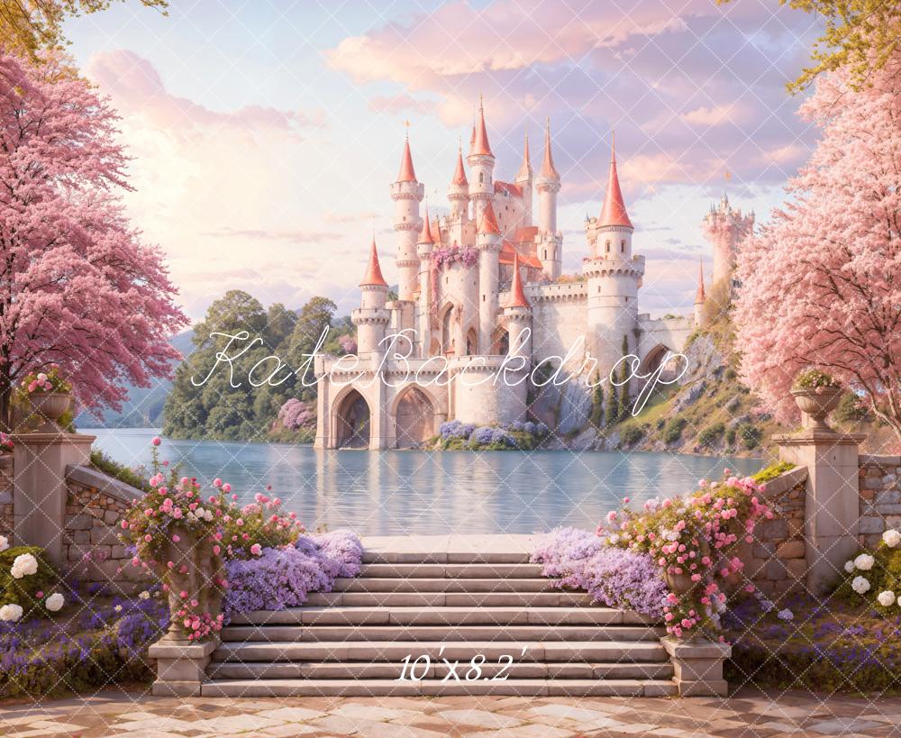 Kate Château Escaliers Fleurs Printemps Toile de fond conçue par Emetselch - Kate Backdrop FR