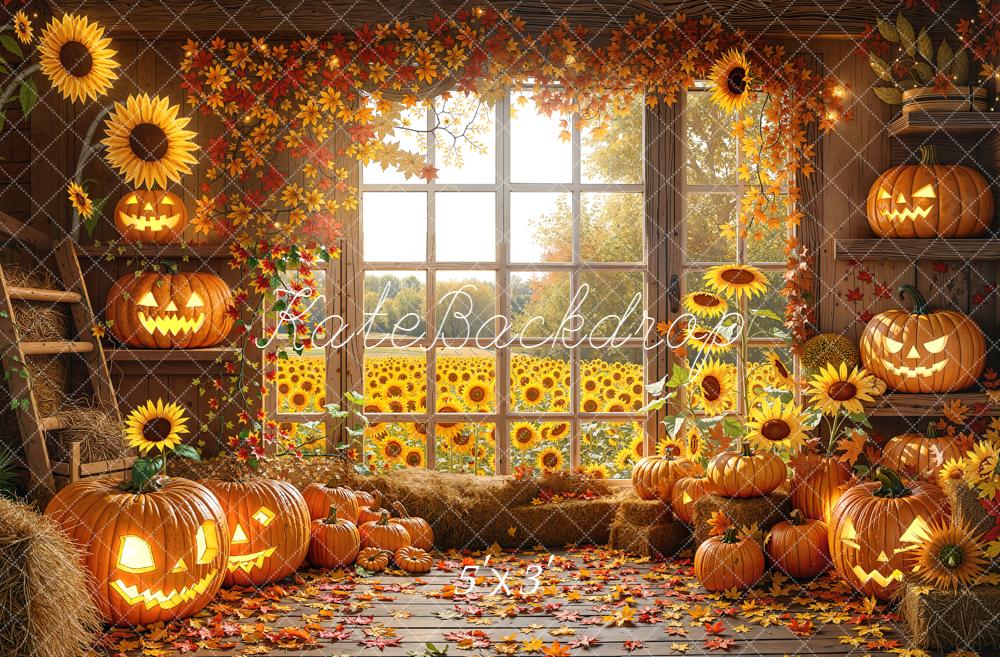 Kate Halloween Citrouilles Tournesols Automne Toile de fond conçue par Emetselch - Kate Backdrop FR
