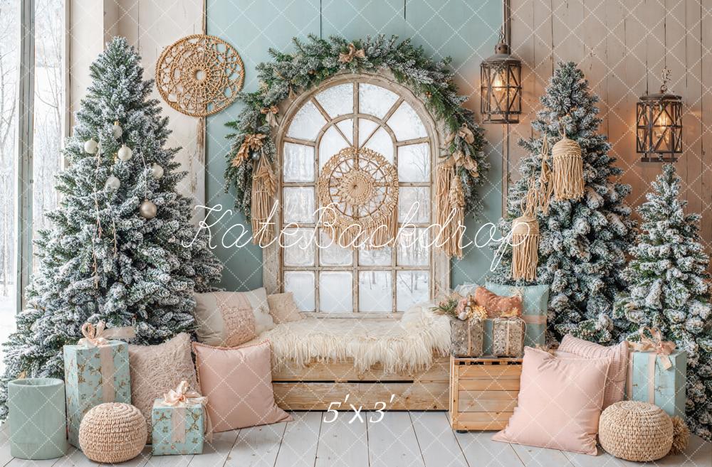 Kate Noël Sapins Fenêtre Oreillers Cadeaux Toile de fond conçue par Emetselch