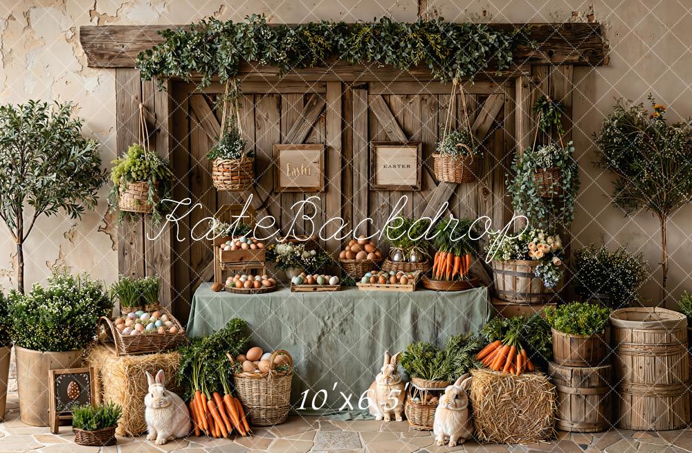 Kate Pâques Lapins Carottes Œufs Rustique Toile de fond conçue par Emetselch - Kate Backdrop FR