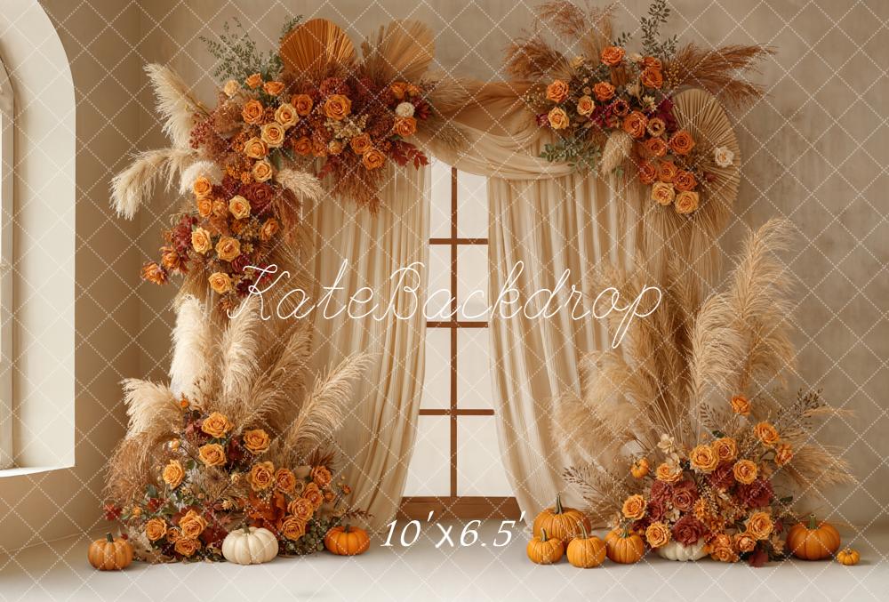 Kate Automne Boho Fleurs Citrouilles Toile de fond en Laine conçue par Emetselch - Kate Backdrop FR