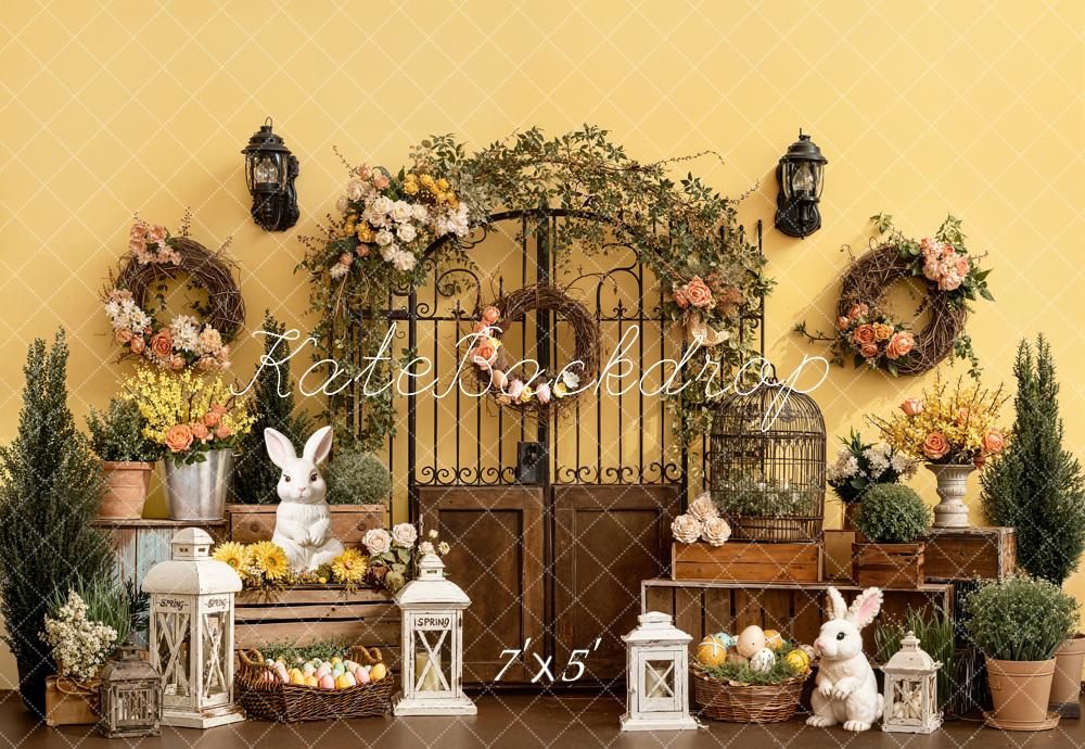 Kate Pâques Jardin Lapin Fleurs Porte Toile de fond conçue par Emetselch