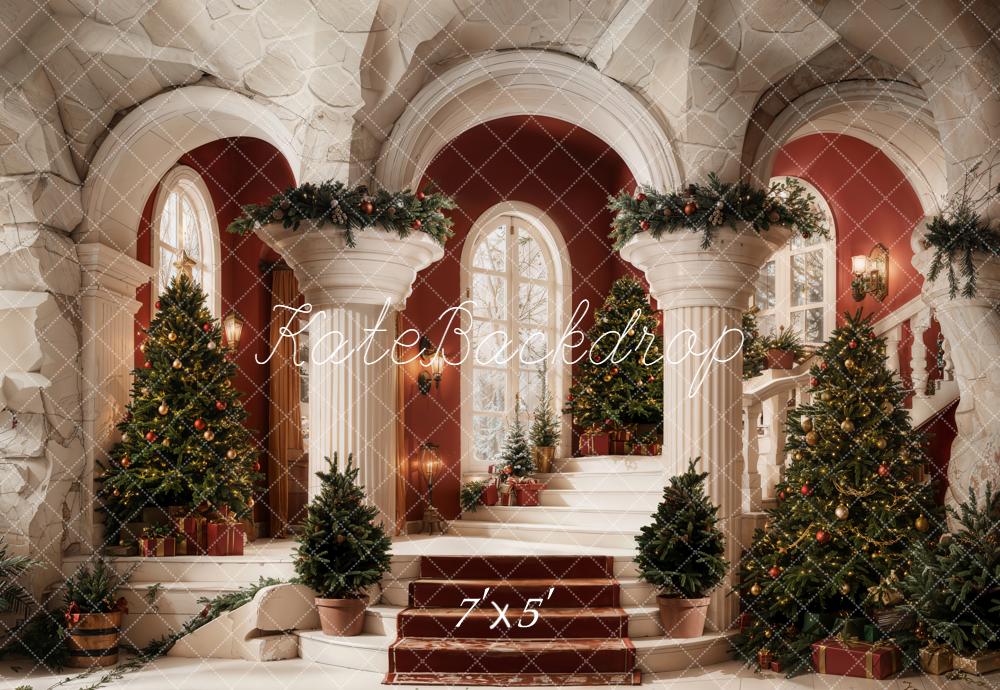 Kate Sapins de Noël Escalier Colonnes Toile de fond conçue par Emetselch - Kate Backdrop FR