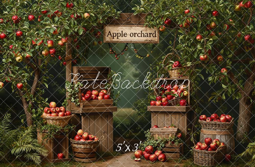 Kate Verger Pommes Arbres Paniers Bois Toile de fond conçue par Emetselch
