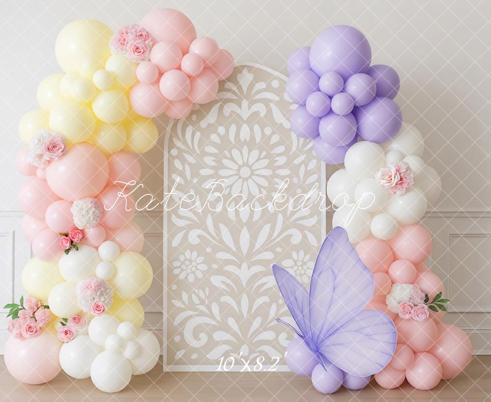 Kate Ballons Papillon Fleurs Pastel Toile de fond conçue par Mini MakeBelieve - Kate Backdrop FR