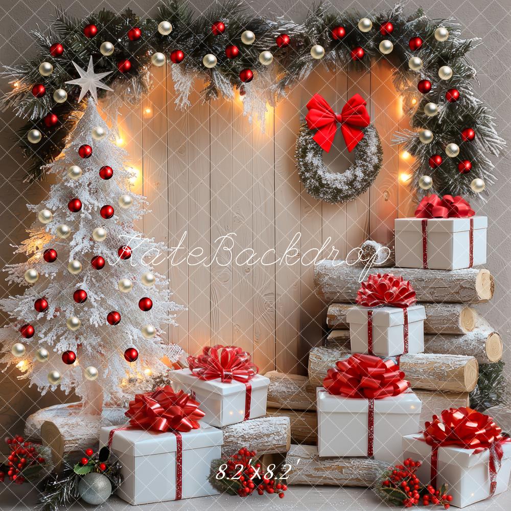 Kate Noël Arbre Blanc Cadeaux Lumière Toile de fond conçue par Mini MakeBelieve - Kate Backdrop FR