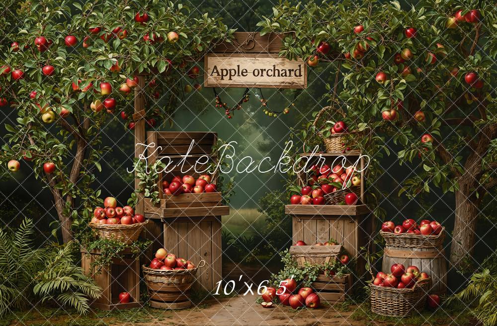 Kate Verger Pommes Arbres Paniers Bois Toile de fond conçue par Emetselch