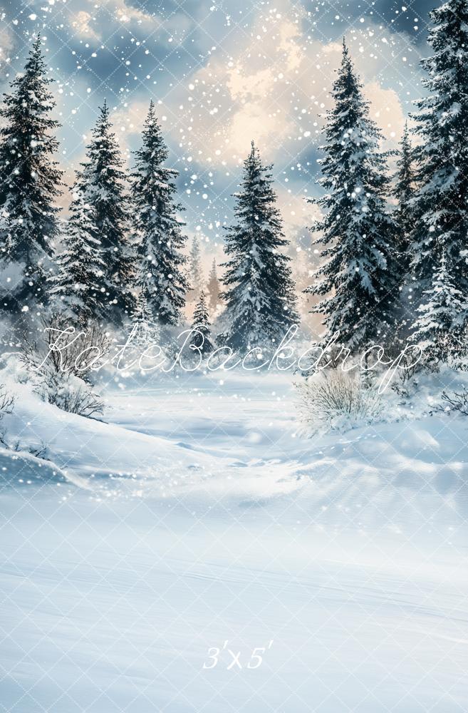 Kate Hiver Forêt Neige Arbres Toile de fond conçue par Emetselch