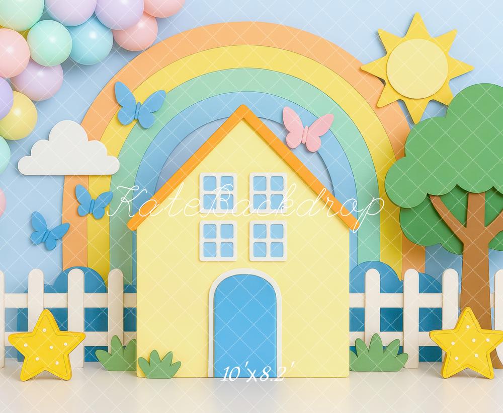 Kate Arc-en-Ciel Maison Ballons Toile de fond conçue par Mini MakeBelieve - Kate Backdrop FR