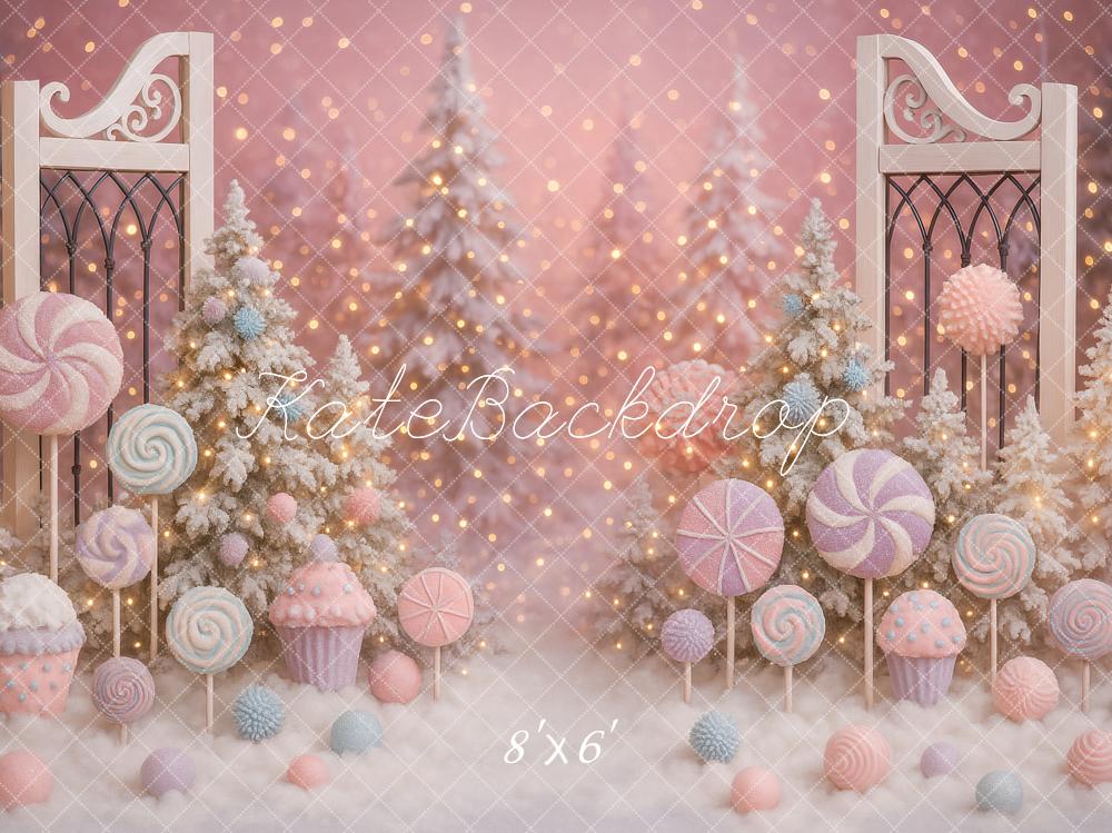 Kate Noël Bonbons Neige Portail Rose Toile de fond conçue par Ashley Paul - Kate Backdrop FR