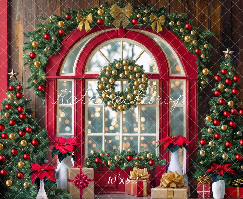 Kate Noël Fenêtre Sapins Cadeaux Toile de fond conçue par Mini MakeBelieve - Kate Backdrop FR