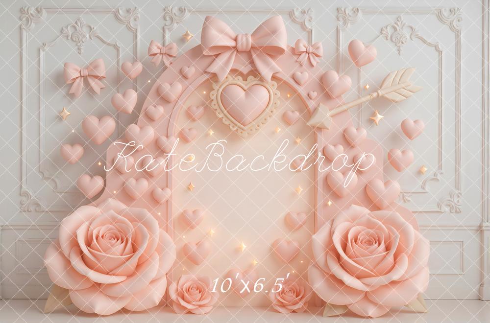 Kate La Saint Valentin Roses Nœuds Cœurs Toile de fond conçue par Mini MakeBelieve