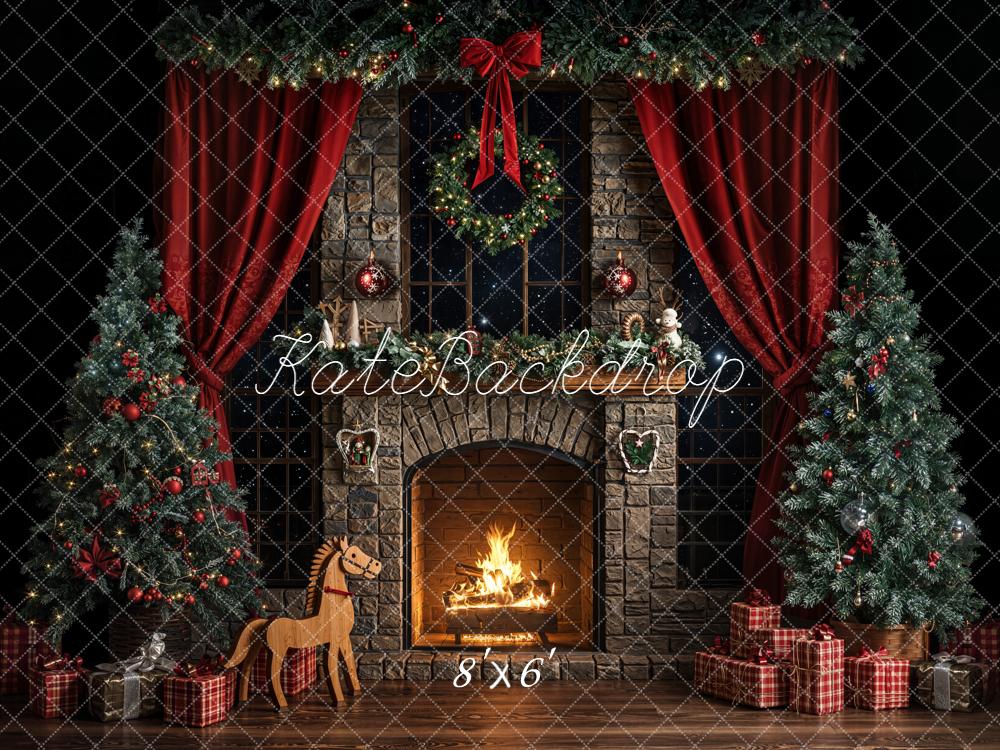 Kate Noël Cheminée Sapins Rideaux Toile de fond conçue par Emetselch - Kate Backdrop FR