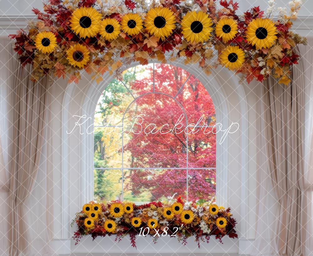 Kate Automne Arche Tournesols Fenêtre Toile de fond conçue par Mini MakeBelieve - Kate Backdrop FR
