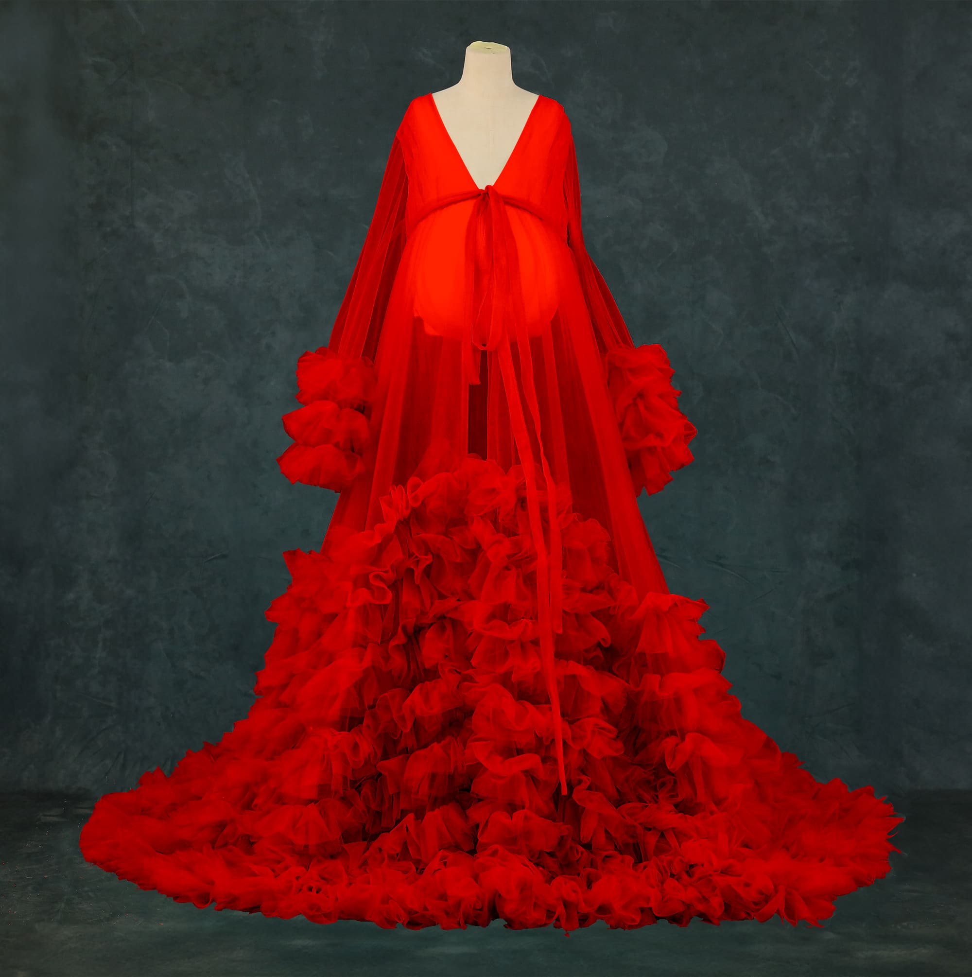 Kate Col en V Maille Manche mi-longue Longue Robe de Grossesse pour Séance Photo - Kate Backdrop FR