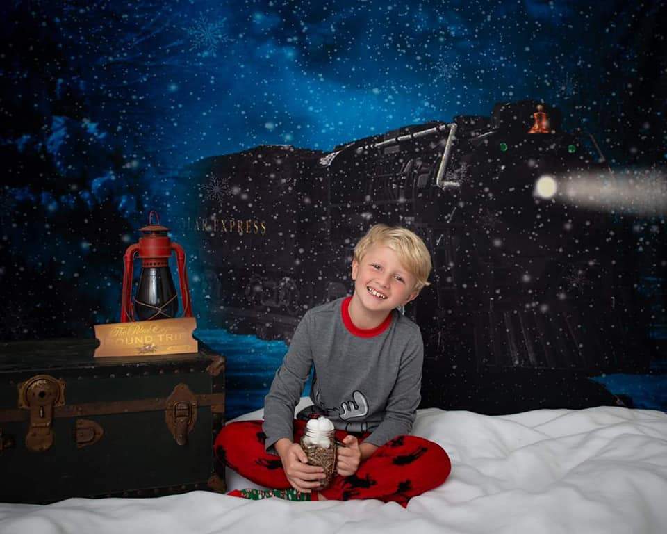 Kate Train Noël Neige Nuit Bleu Toile de fond conçu par Jerry_Sina - Kate Backdrop FR