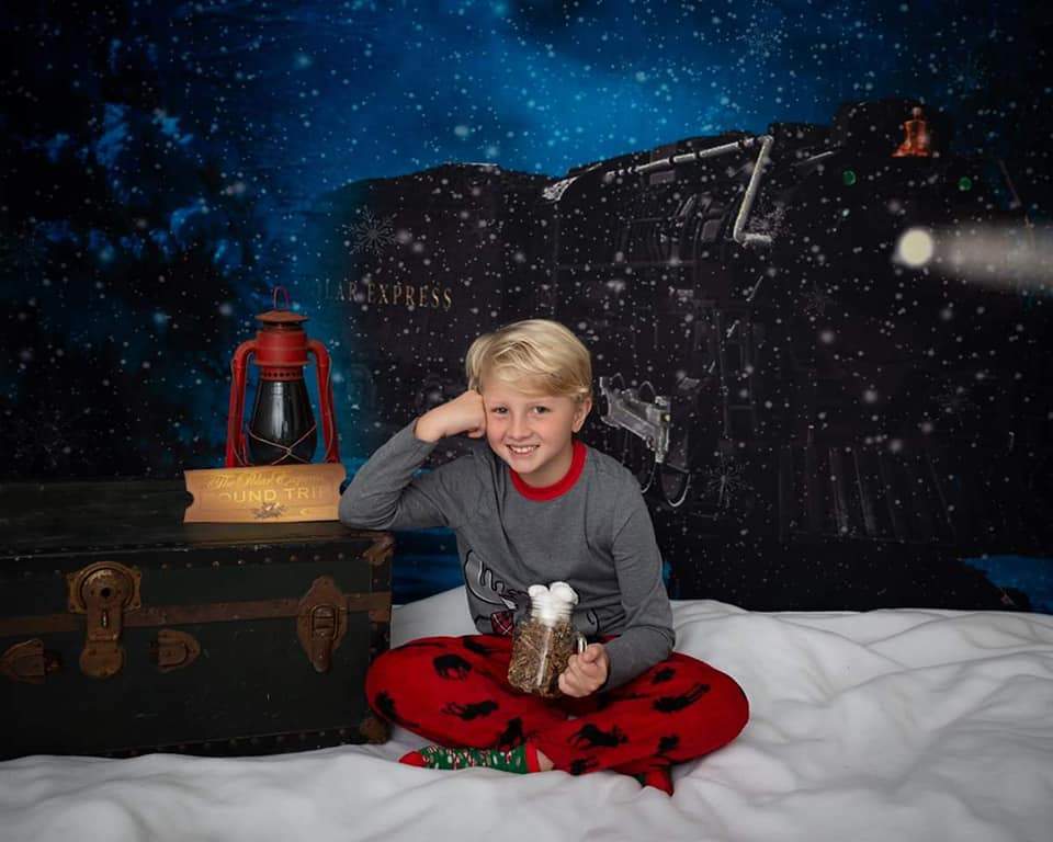 Kate Train Noël Neige Nuit Bleu Toile de fond conçu par Jerry_Sina - Kate Backdrop FR