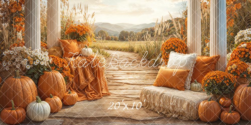 Kate Automne Citrouilles Fleurs Chemin Toile de fond conçue par Emetselch