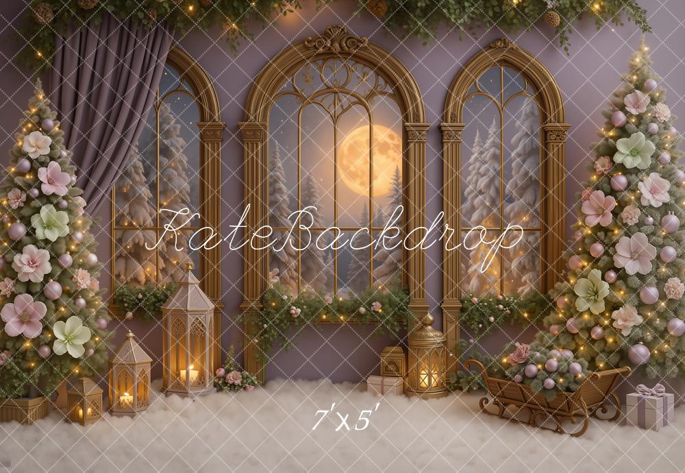 Kate Noël Arbres Fenêtres Lune Fleurs Toile de fond conçue par Ashley Paul - Kate Backdrop FR