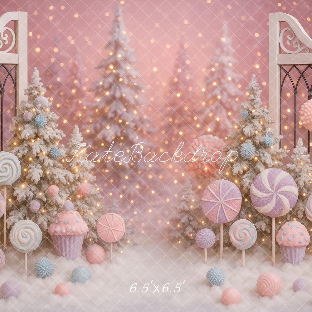 Kate Noël Bonbons Neige Portail Rose Toile de fond conçue par Ashley Paul - Kate Backdrop FR