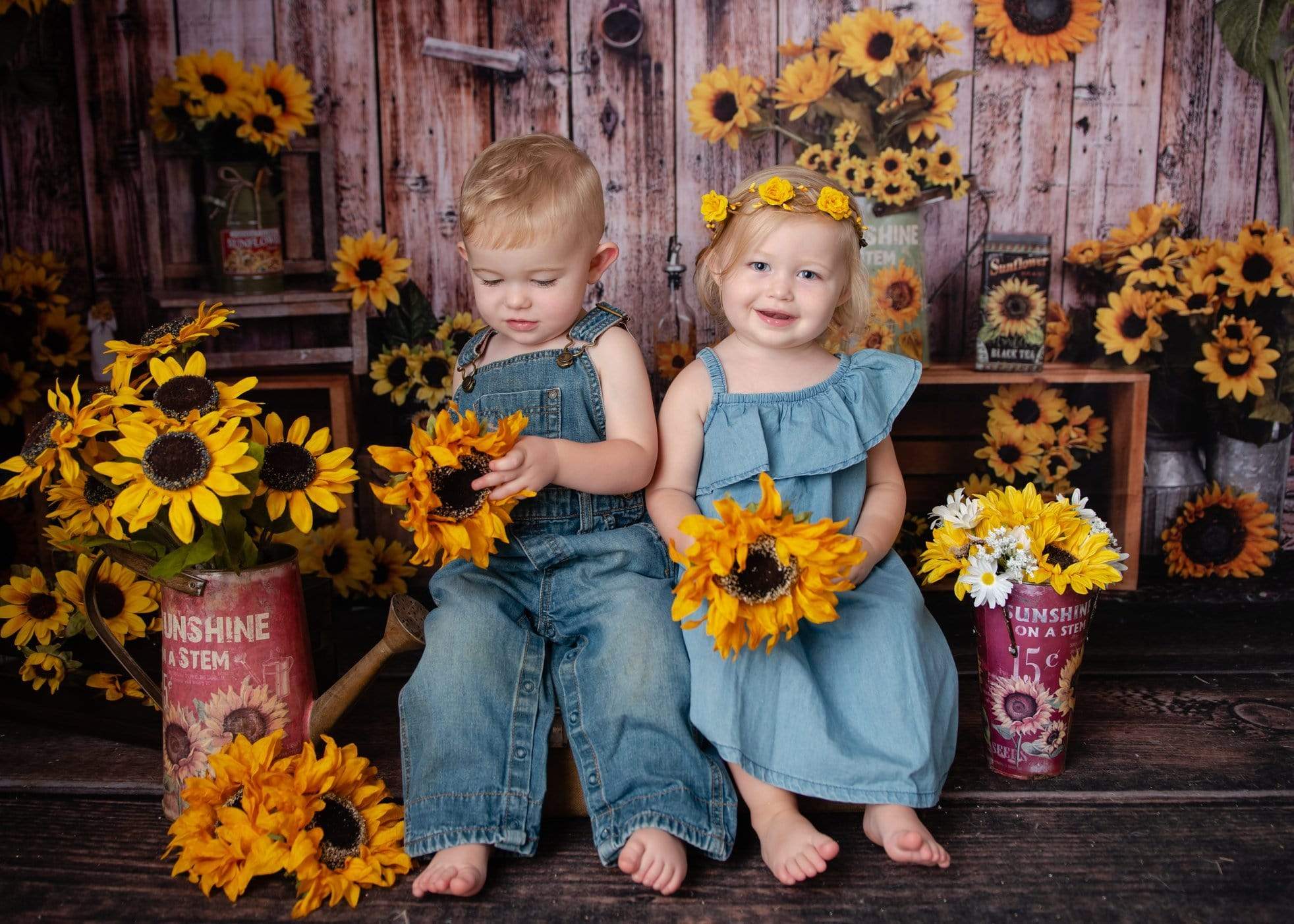 Kate Tournesol Mur Bois Automne Toile de fond pour la photographie - Kate Backdrop FR
