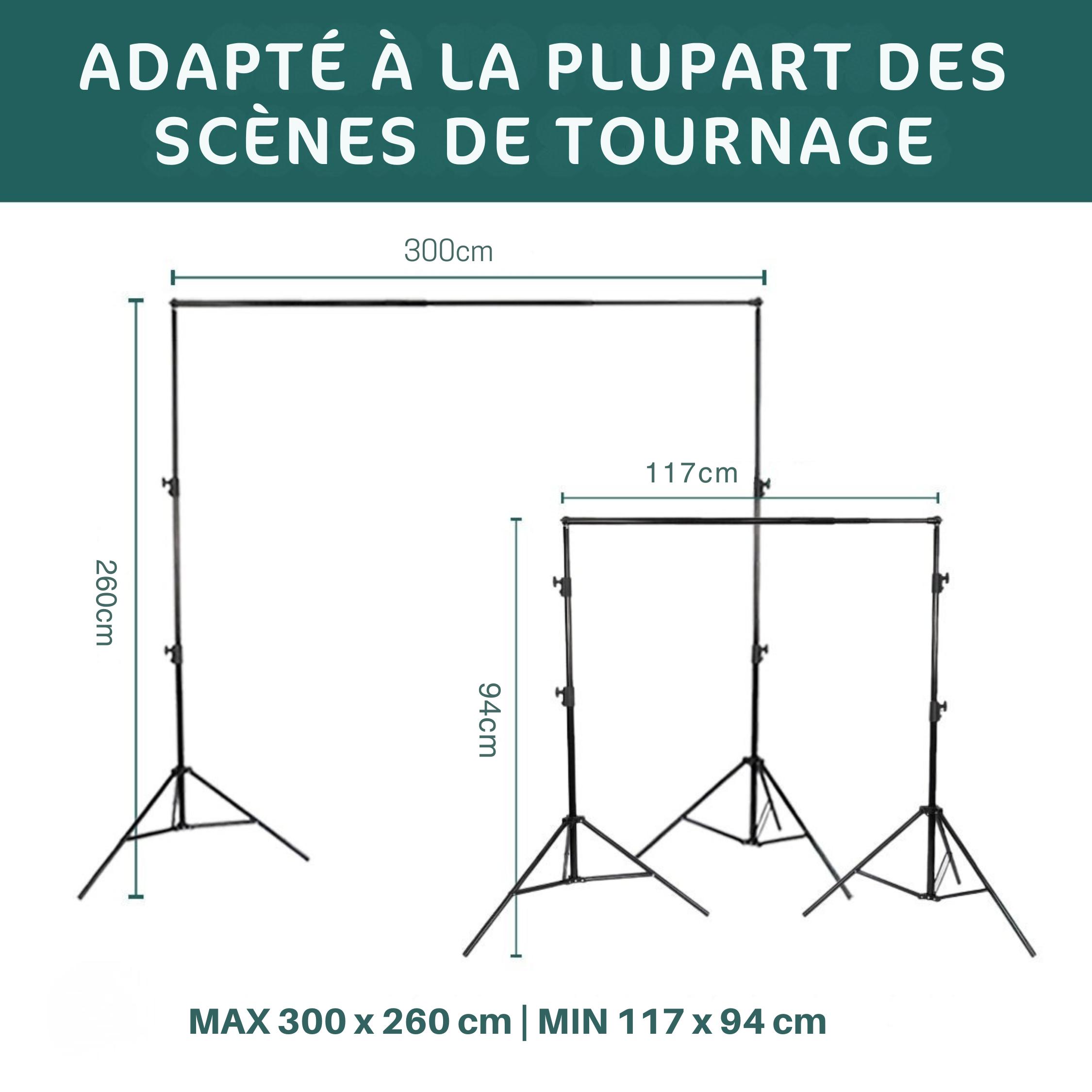 Kate 300x260mm(LxH) Kit de Support de Fond Robuste Réglable Photographie avec 8 Pinces & 2 Sacs de Sable