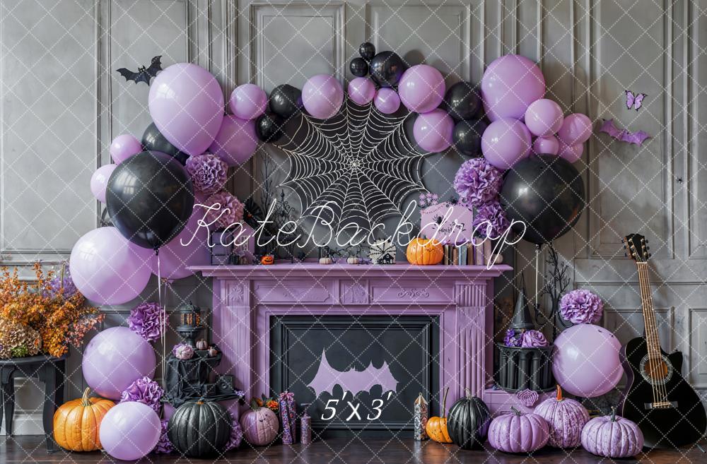 Kate Halloween Ballons Toile d'araignée Violet Toile de fond conçue par Emetselch - Kate Backdrop FR