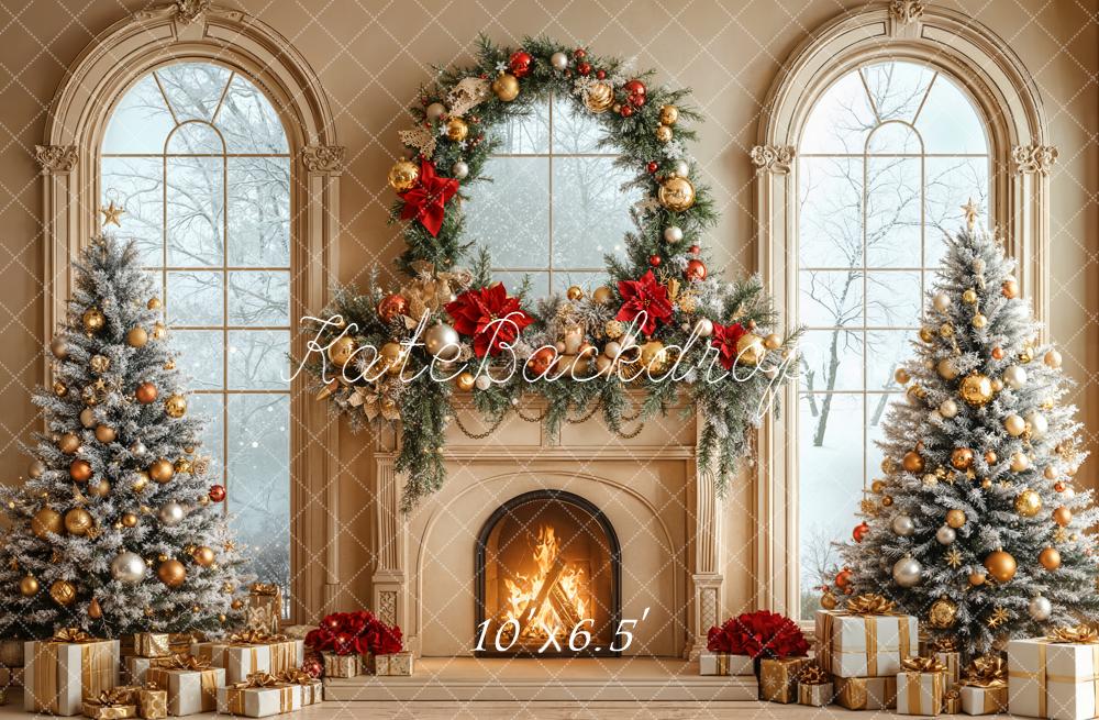 Kate Noël Cheminée Sapins Fenêtre Décors Toile de fond conçue par Emetselch - Kate Backdrop FR