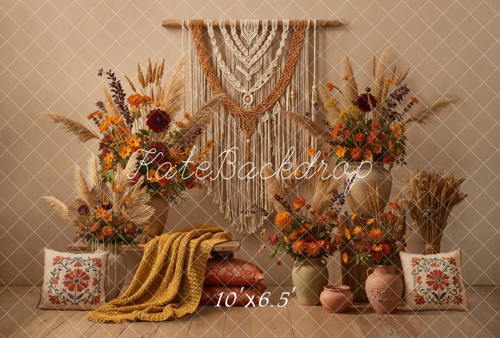 Kate Bohème Macramé Fleurs Séchées Toile de fond en Laine conçue par Emetselch - Kate Backdrop FR