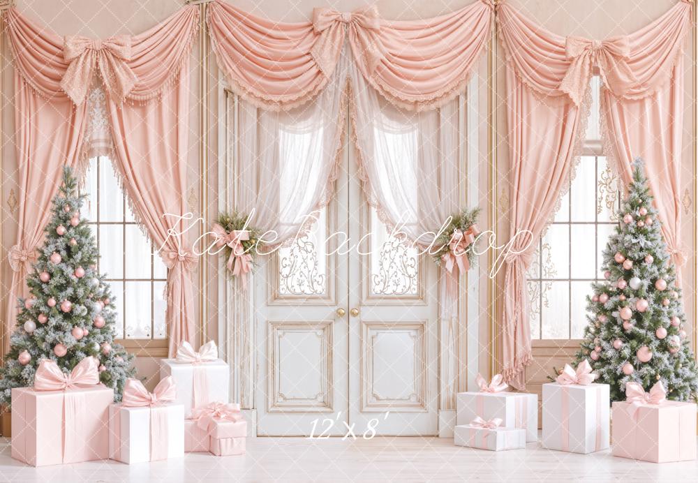 Kate Noël Rose Sapins Cadeaux Toile de fond en Laine conçue par Emetselch - Kate Backdrop FR