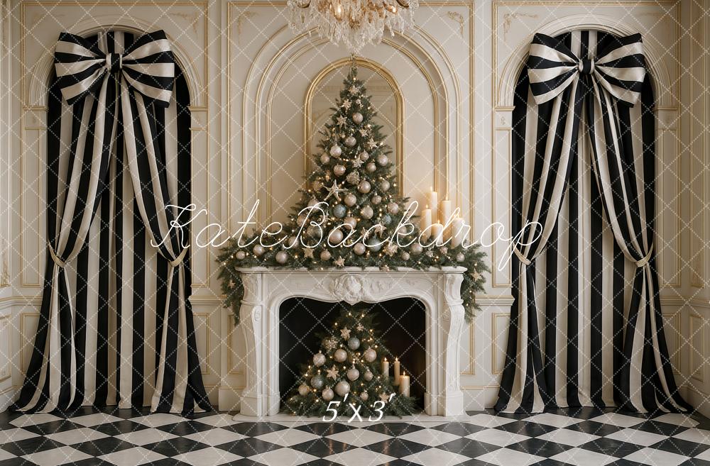 Kate Noël Cheminée Rideaux Rayés Toile de fond conçue par Ashley Paul - Kate Backdrop FR