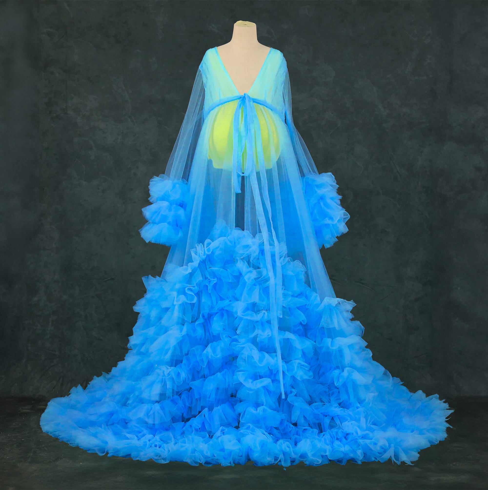 Kate Col en V Maille Manche mi-longue Longue Robe de Grossesse pour Séance Photo - Kate Backdrop FR