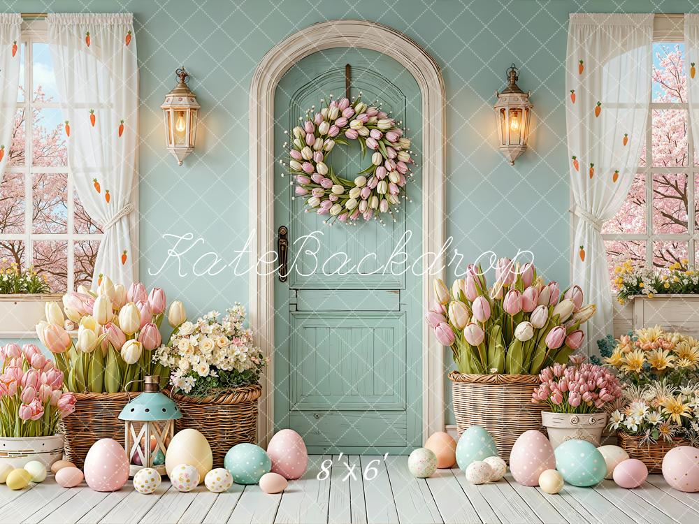 Kate Pâques Porte Tulipes Œufs Pastel Toile de fond conçue par Emetselch