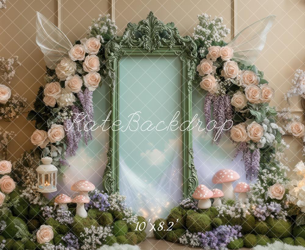 Kate Fée Cadre Fleurs Champignons Toile de fond conçue par Mini MakeBelieve - Kate Backdrop FR