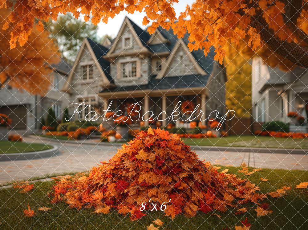 Kate Automne Tas Feuilles Maison Toile de fond conçue par Mini MakeBelieve - Kate Backdrop FR