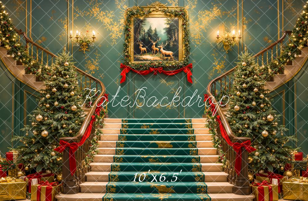 Kate Noël Escalier Sapin Décor Toile de fond conçue par Emetselch - Kate Backdrop FR