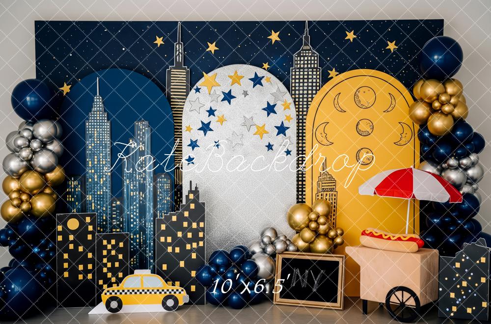 Kate Ville Nocturne Taxi Hot Dog Toile de fond conçue par Patty Roberts - Kate Backdrop FR