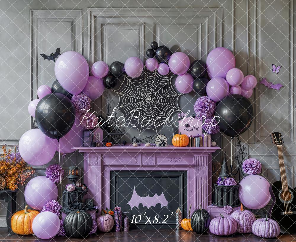 Kate Halloween Ballons Toile d'araignée Violet Toile de fond conçue par Emetselch - Kate Backdrop FR