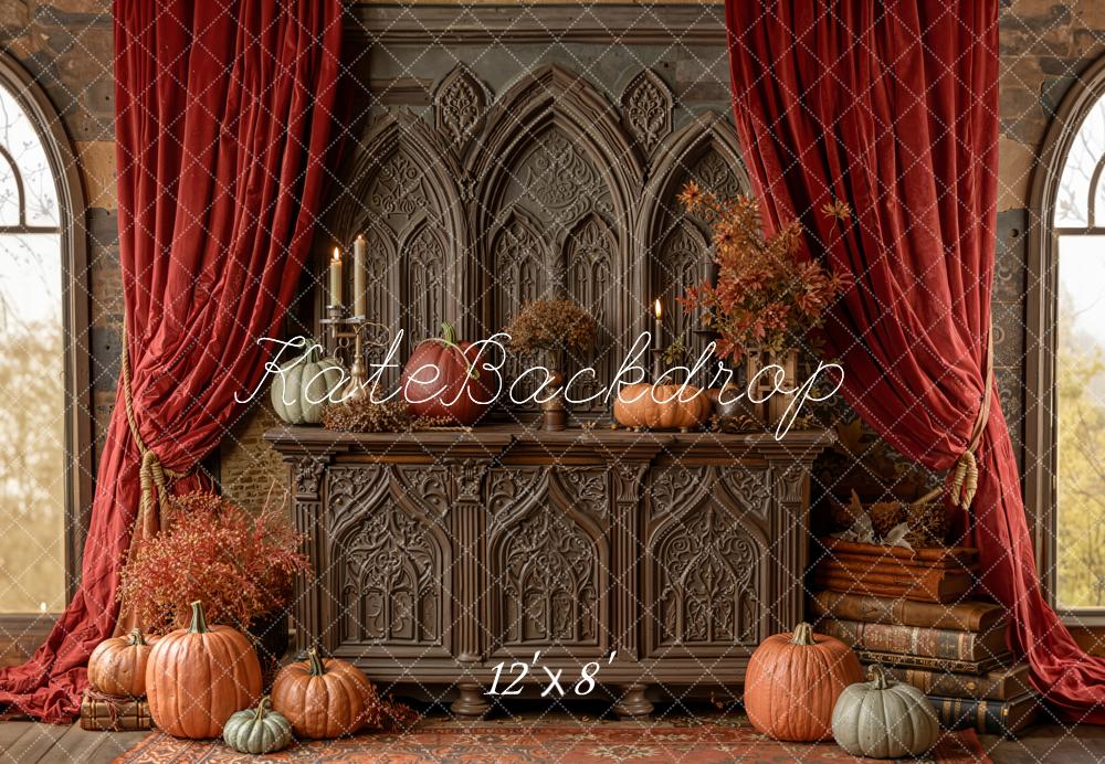 Kate Automne Citrouilles Rideaux Gothique Toile de fond en Laine conçue par Emetselch - Kate Backdrop FR