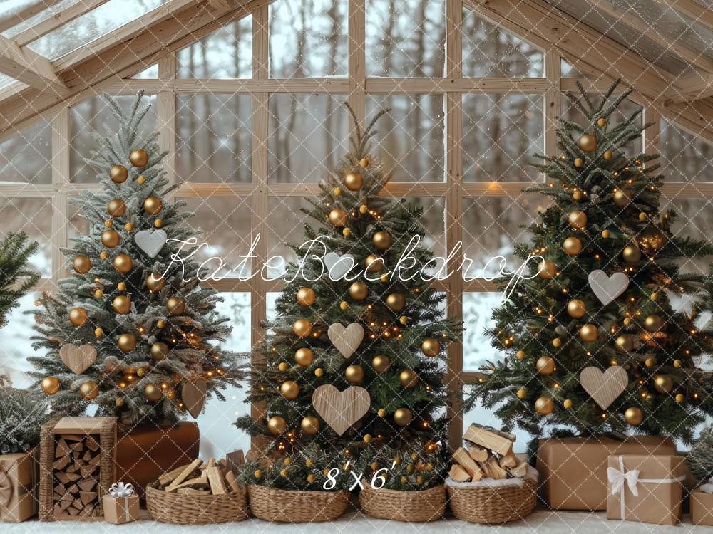 Kate Sapins de Noël Serre Fenêtre Bois Toile de fond conçue par Mini MakeBelieve - Kate Backdrop FR