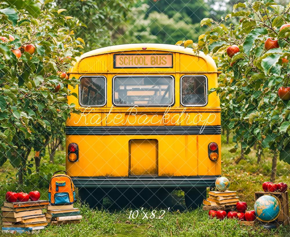 Kate Scolaire Bus Pommiers Livres Toile de fond conçue par Emetselch - Kate Backdrop FR