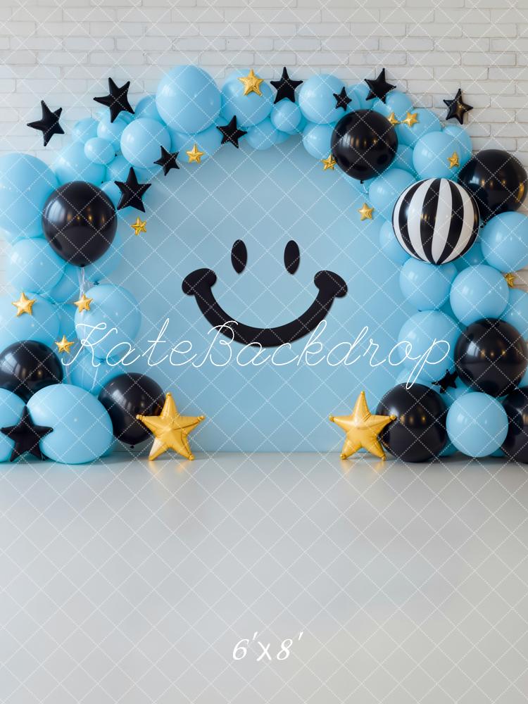 Kate Anniversaire Ballons Sourire Étoiles Toile de fond conçue par Emetselch - Kate Backdrop FR