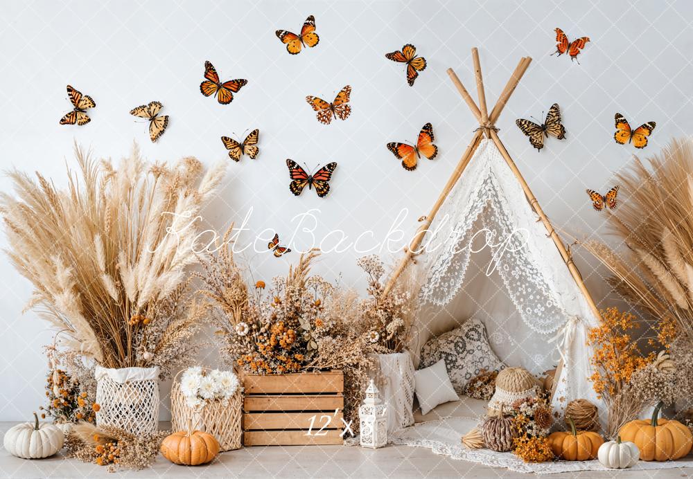 Kate Automne Papillons Citrouilles Tipi Toile de fond en Laine conçue par Emetselch - Kate Backdrop FR