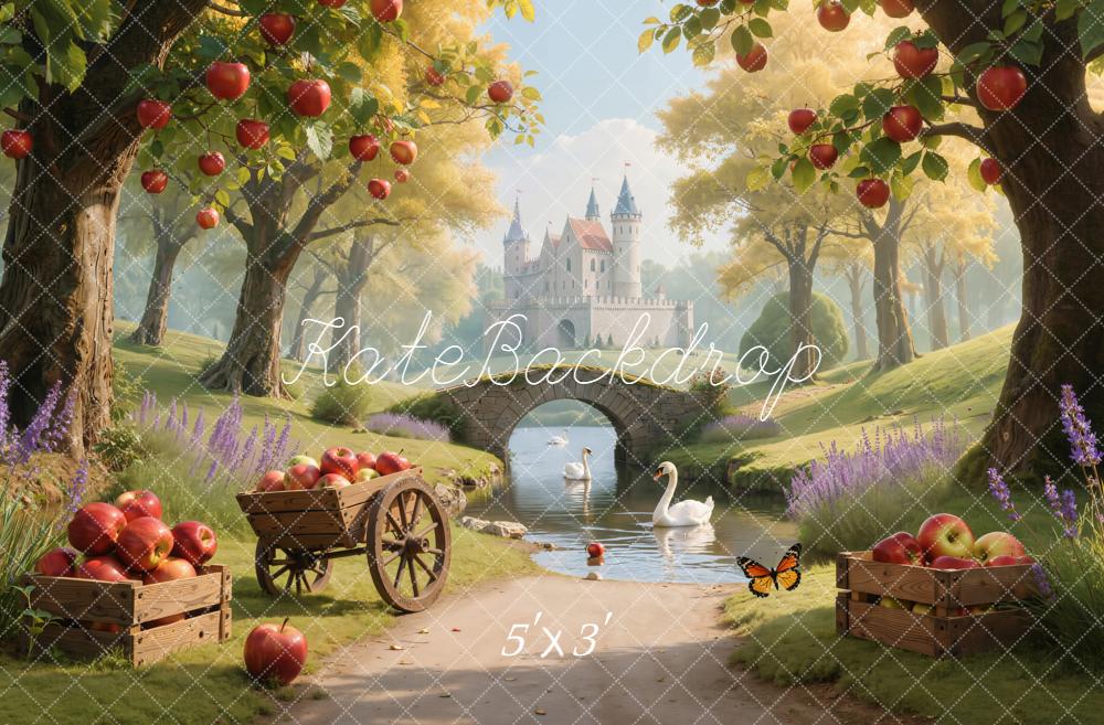 Kate Château Pommiers Cygnes Rivière Toile de fond conçue par Emetselch - Kate Backdrop FR
