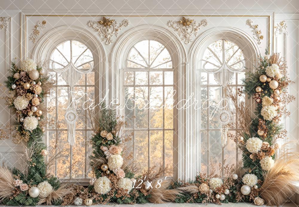 Kate Mariage Arche Fleurs Fenêtre Toile de fond en Laine conçue par Emetselch - Kate Backdrop FR