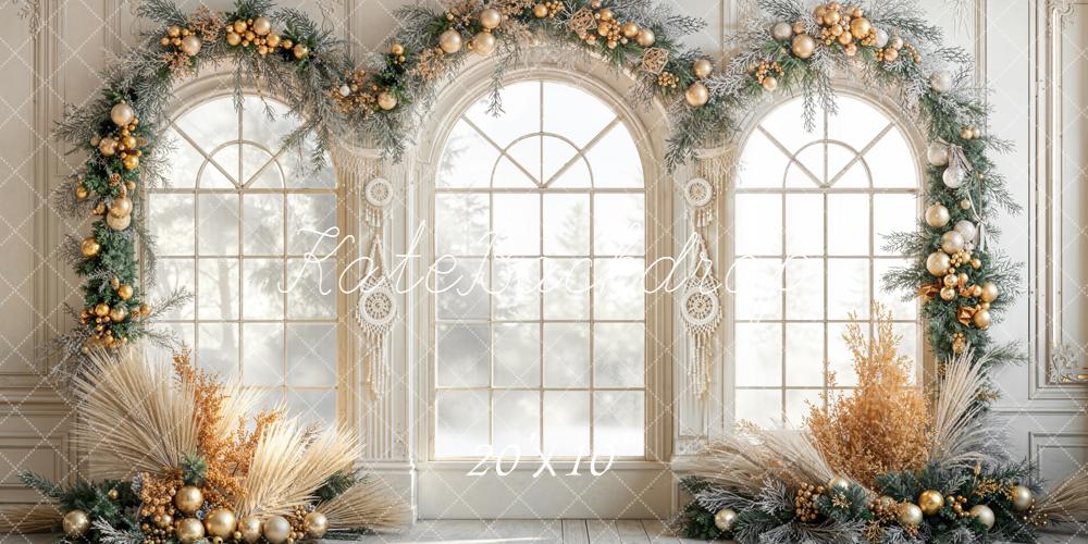 Kate Hiver Bohème Fenêtres Ornements Or Toile de fond conçue par Emetselch - Kate Backdrop FR