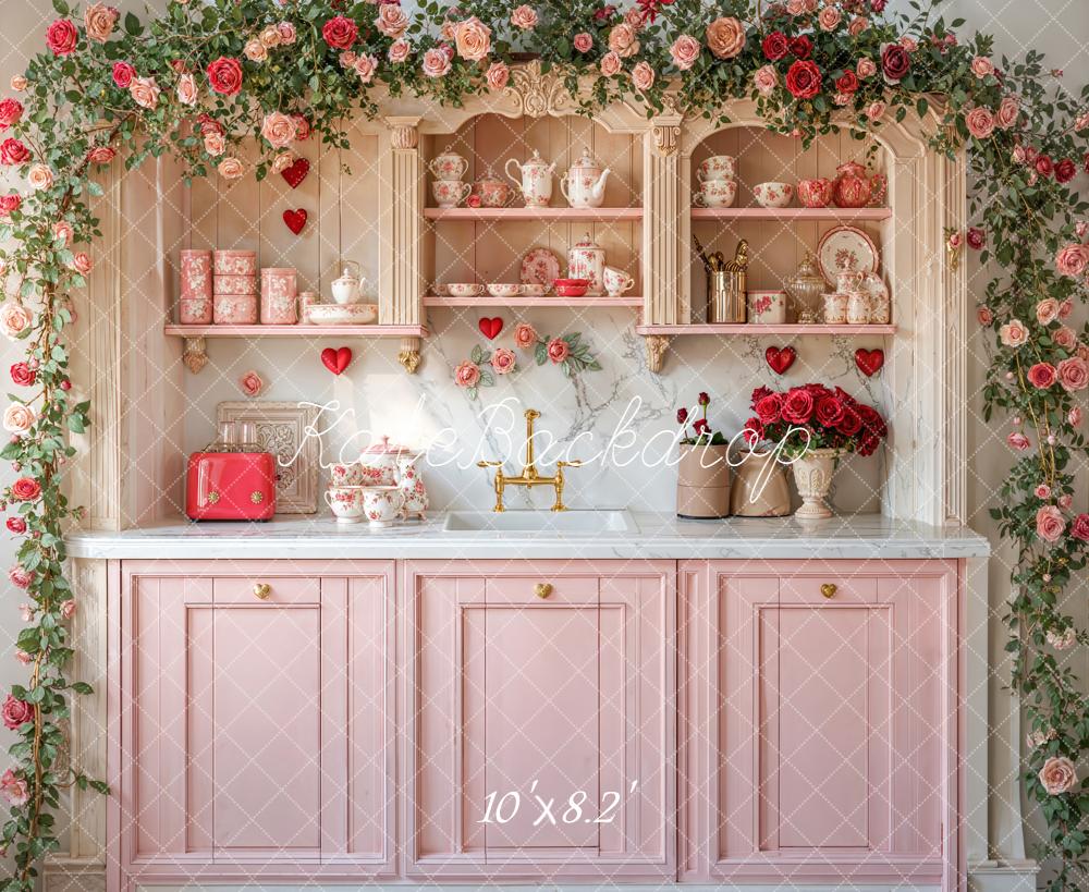 Kate Saint Valentin Cuisine Vaisselle Fleurs Toile de fond conçue par Emetselch